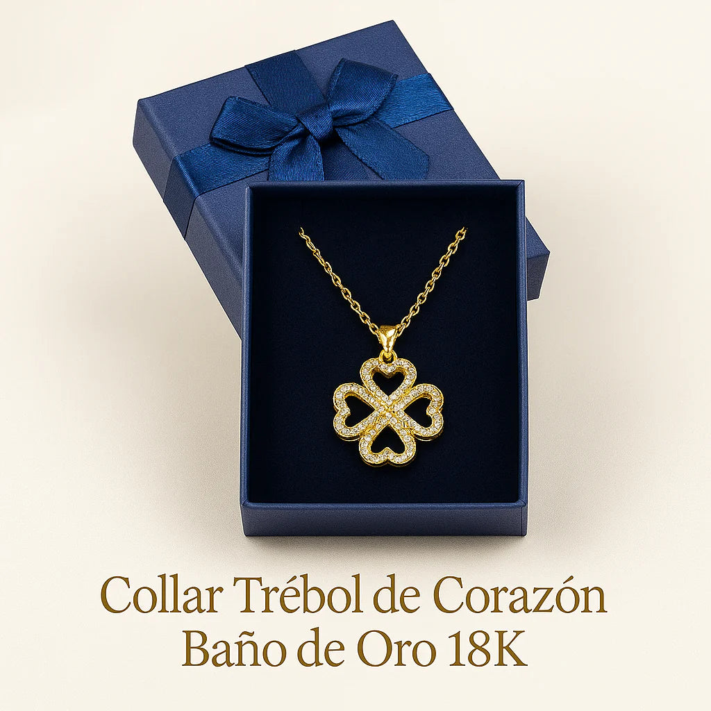 Collar trébol de corazón bañado en oro 18k