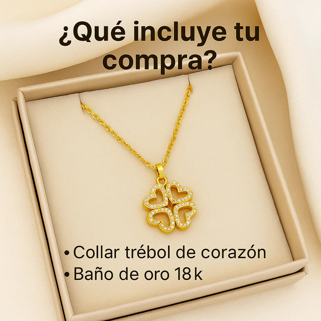 Collar trébol de corazón bañado en oro 18k