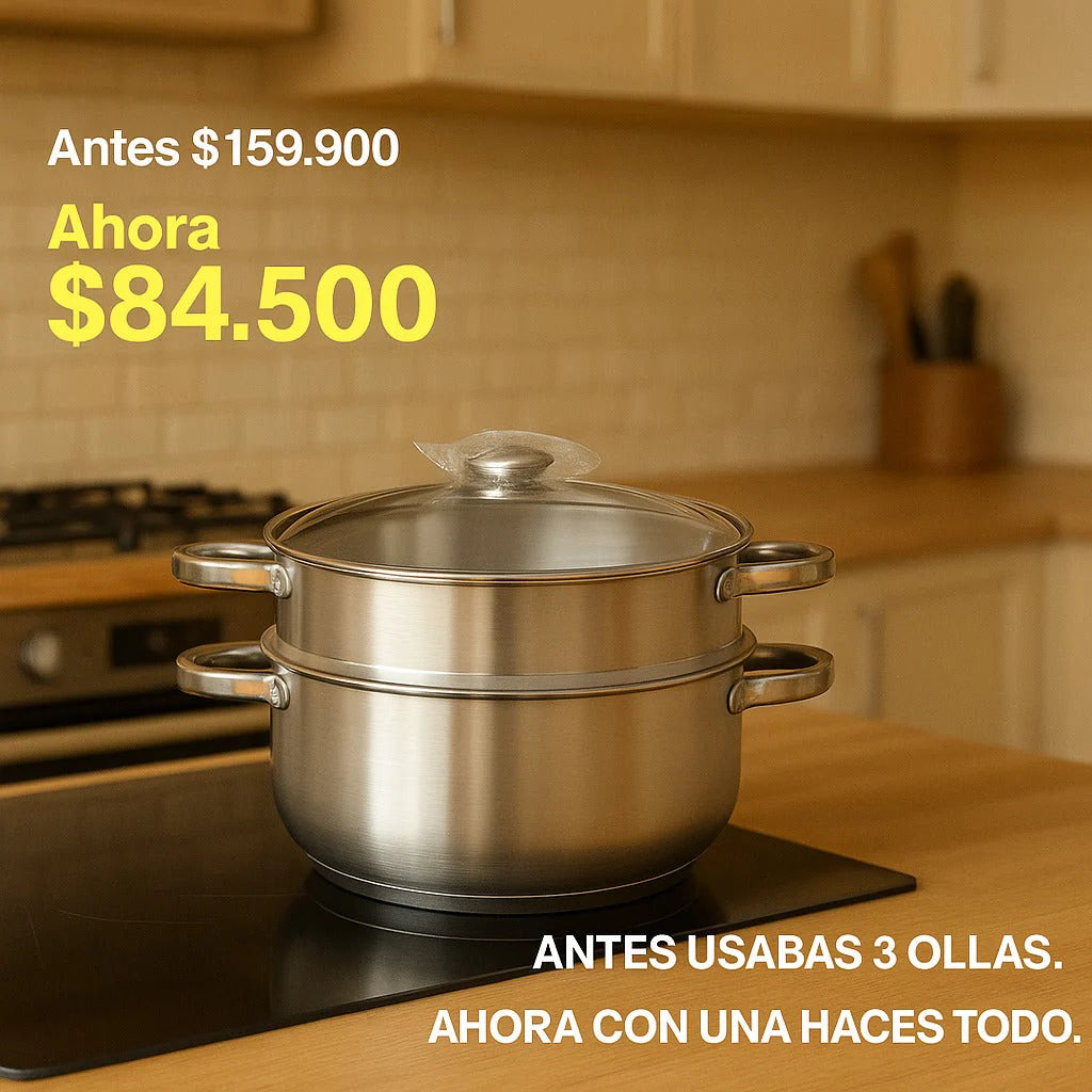 Olla vaporizadora en acero inoxidable 3 en 1...