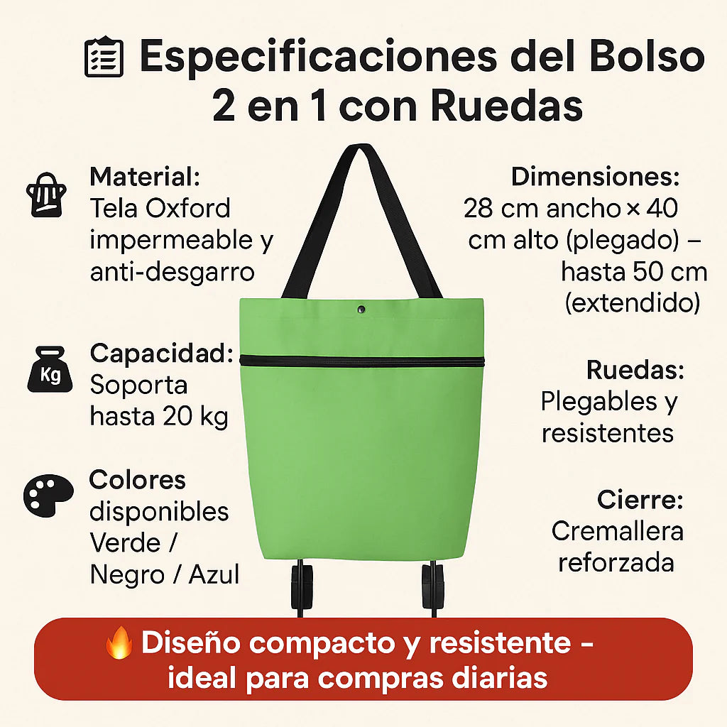 Bolso 2 en 1 con ruedas de compras
