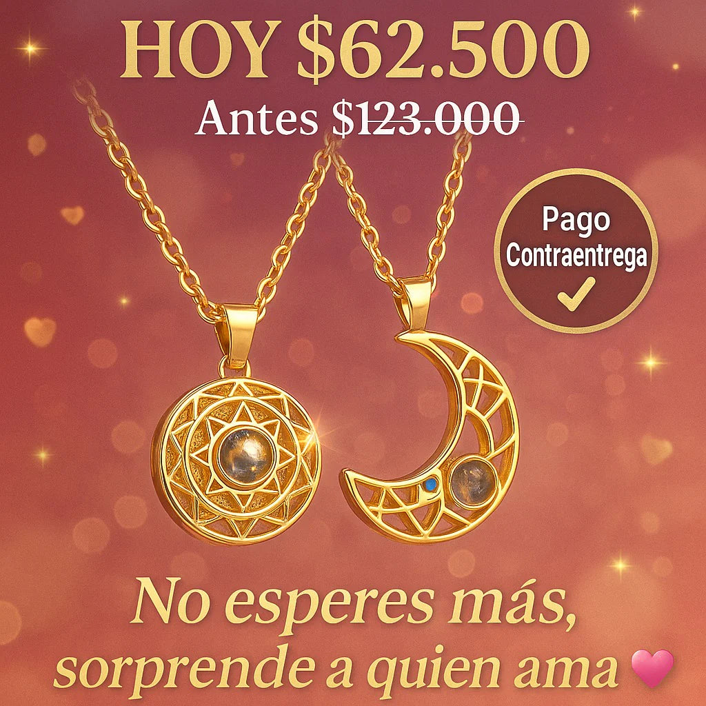 Collar Te amo 100 idiomas sol y luna Par