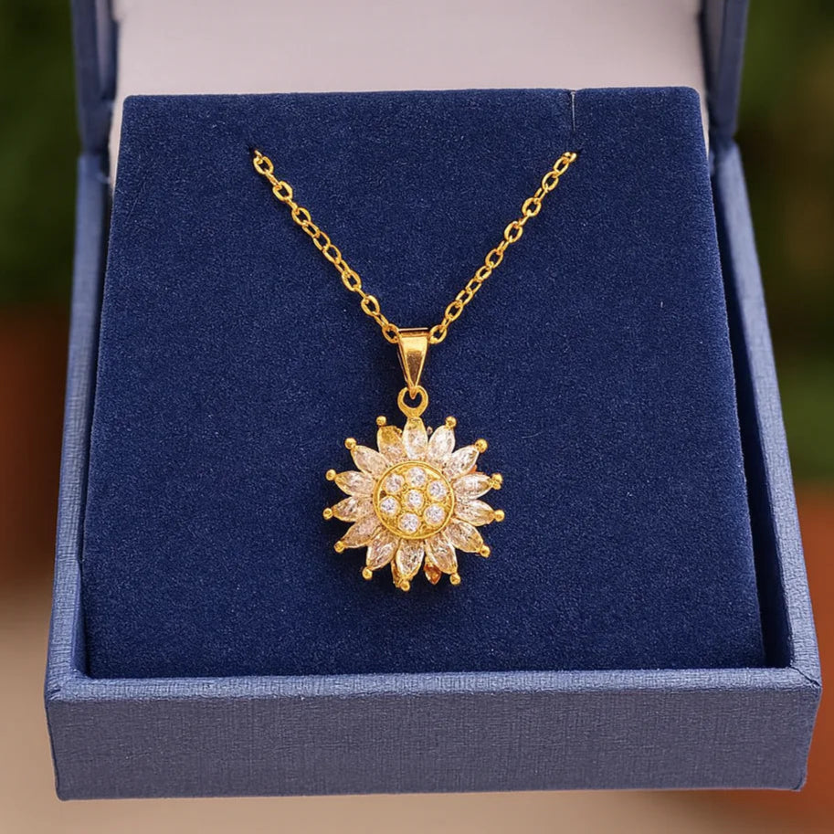 cadena de girasol giratorio-bañada en oro 18k