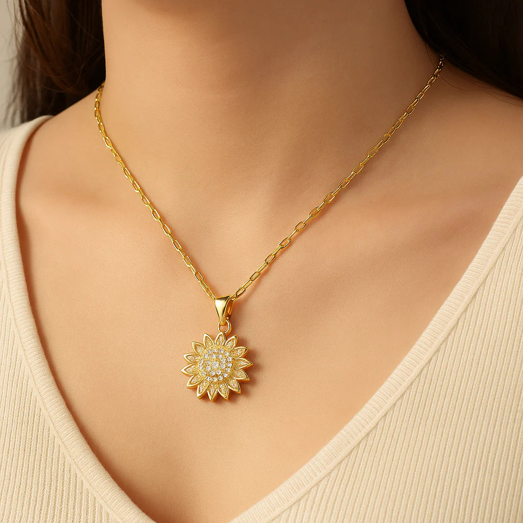 cadena de girasol giratorio-bañada en oro 18k