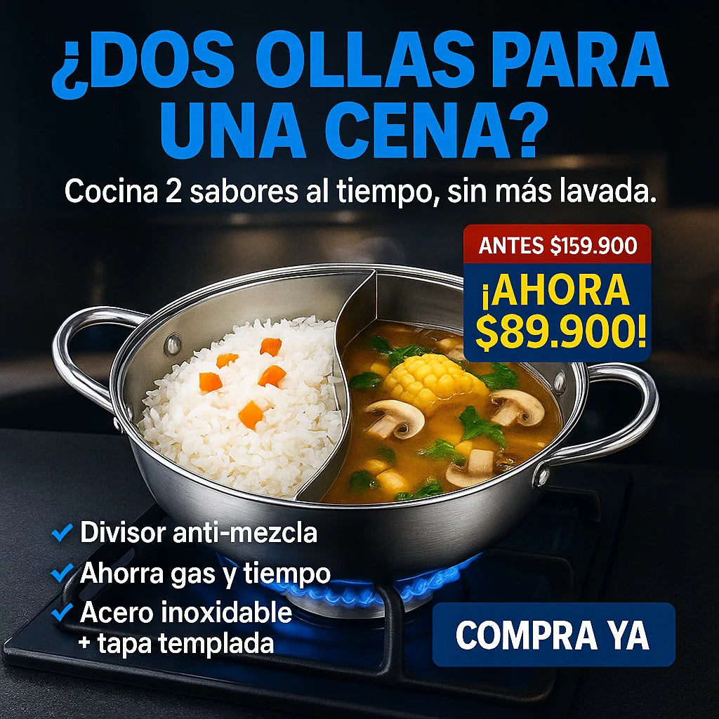 🥘Olla dos puestos de 4L-cocina dos sabores en una sola🥘