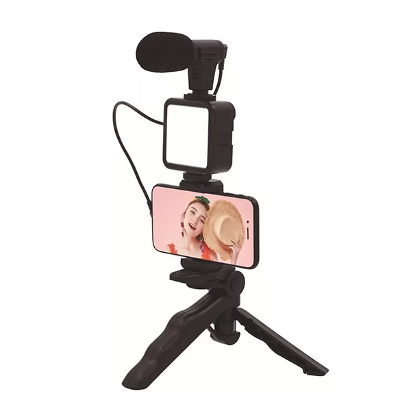 Soporte trípode para celular con luz y micrófono