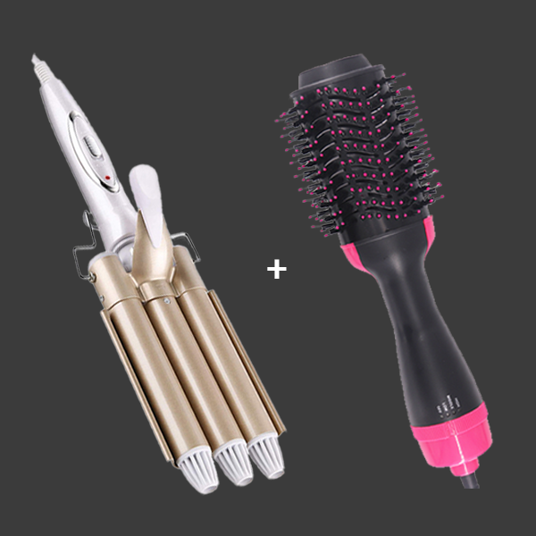 Rizador Ondulador Pinza 3 Tubos Pro + Cepillo Secador Voluminizador One-step