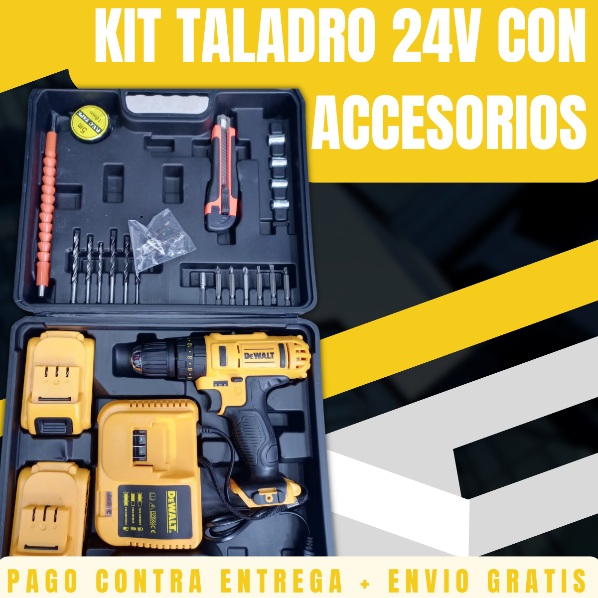 KIT DE TALADRO INALAMBRICO DE 24V  (CON ACCESORIOS)