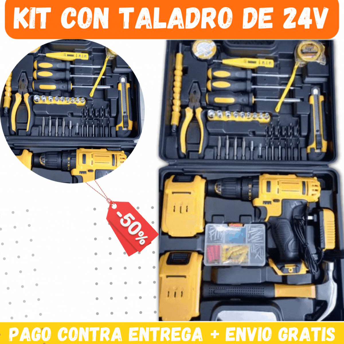 kit de taladro con herramientas de 24V