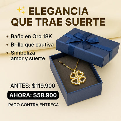 Collar trébol de corazón bañado en oro 18k