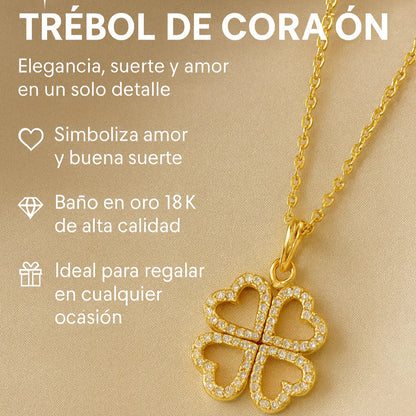 Collar trébol de corazón bañado en oro 18k
