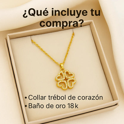 Collar trébol de corazón bañado en oro 18k