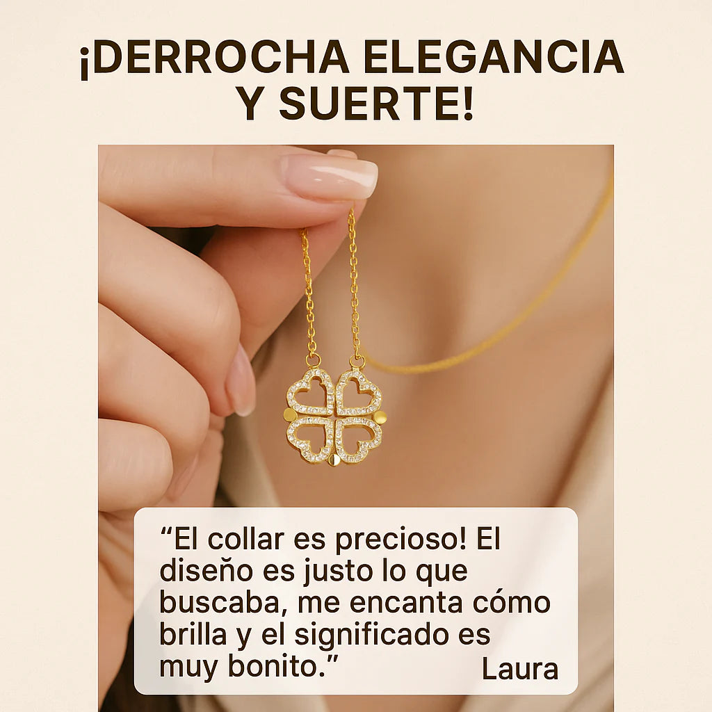 Collar trébol de corazón bañado en oro 18k