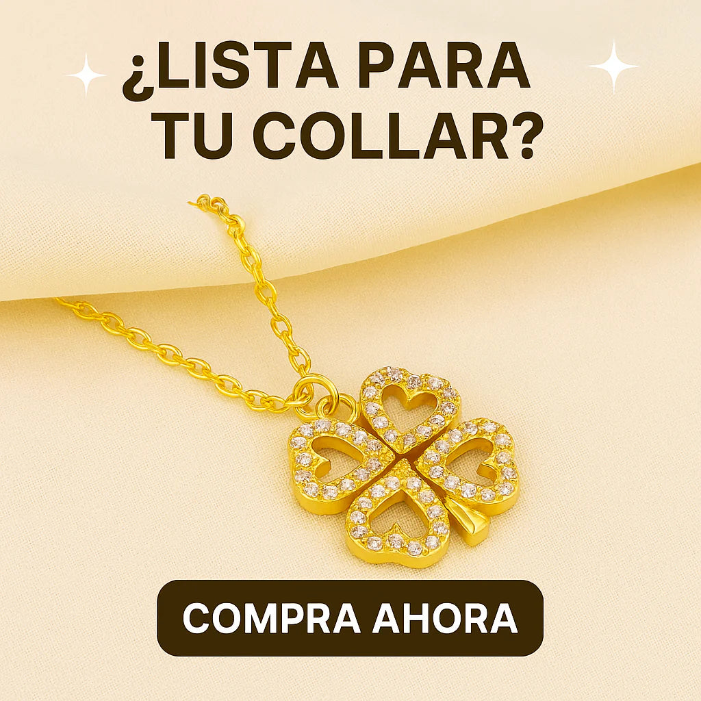 Collar trébol de corazón bañado en oro 18k