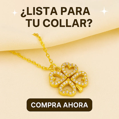 Collar trébol de corazón bañado en oro 18k