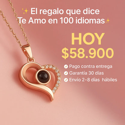 collar Proyecta te amo en 100 idiomas distintos-bañado en oro rosa