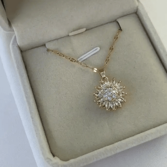 cadena de girasol giratorio-bañada en oro 18k