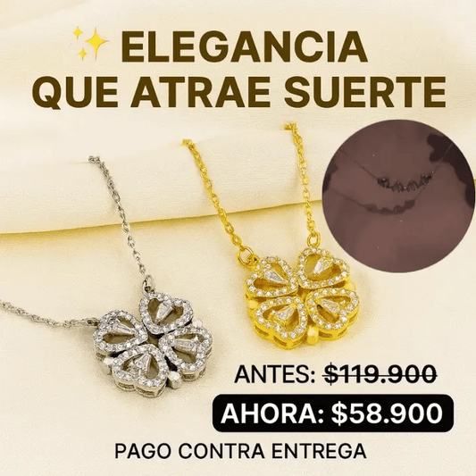 Collar trébol de corazón bañado en oro 18k
