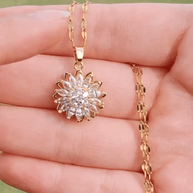 cadena de girasol giratorio-bañada en oro 18k