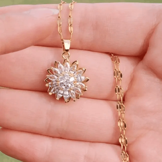 cadena de girasol giratorio-bañada en oro 18k