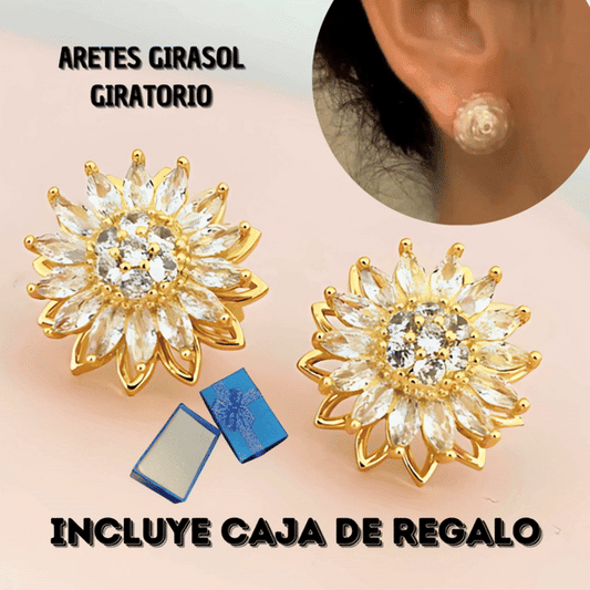 Par De Aretes girasol giratorio en 18k de oro