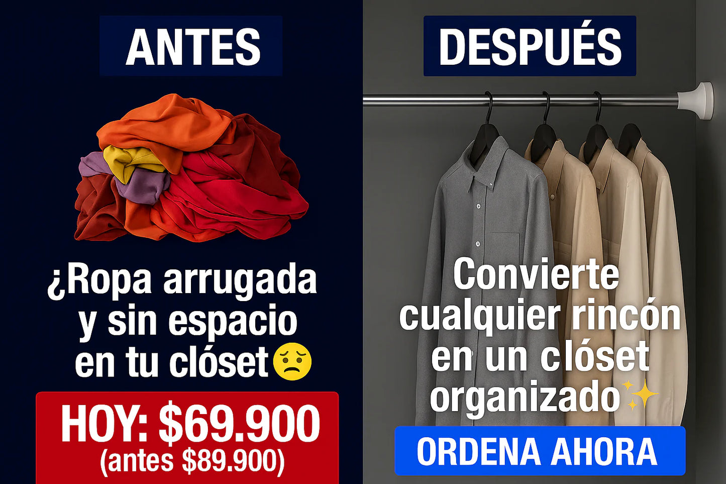 Barra Extensible de Acero – 1.40 a 2.60 m / 20 kg