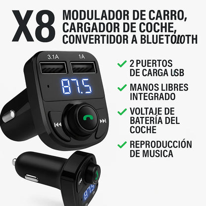 Transmisor FM Bluetooth para Carro – Conecta, Reproduce y Carga