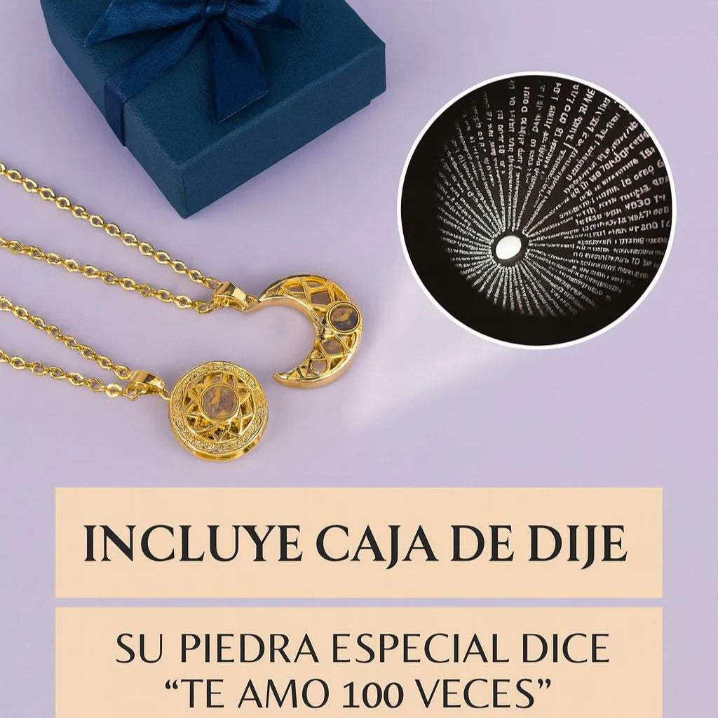 Collar Te amo 100 idiomas sol y luna Par