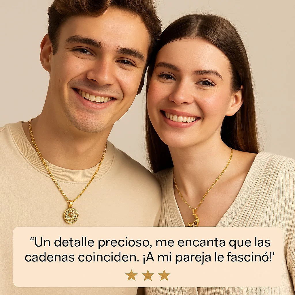 Collar Te amo 100 idiomas sol y luna Par