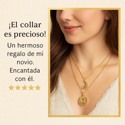 Collar Te amo 100 idiomas sol y luna Par