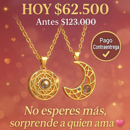 Collar Te amo 100 idiomas sol y luna Par
