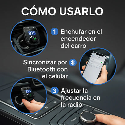 Transmisor FM Bluetooth para Carro – Conecta, Reproduce y Carga