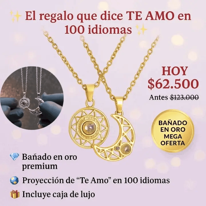 Collar Te amo 100 idiomas sol y luna Par