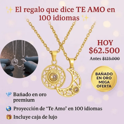 Collar Te amo 100 idiomas sol y luna Par