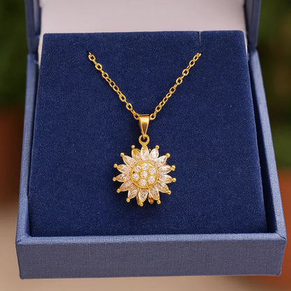 cadena de girasol giratorio-bañada en oro 18k