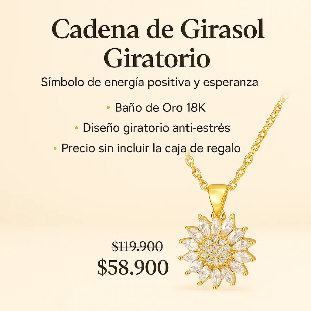 cadena de girasol giratorio-bañada en oro 18k