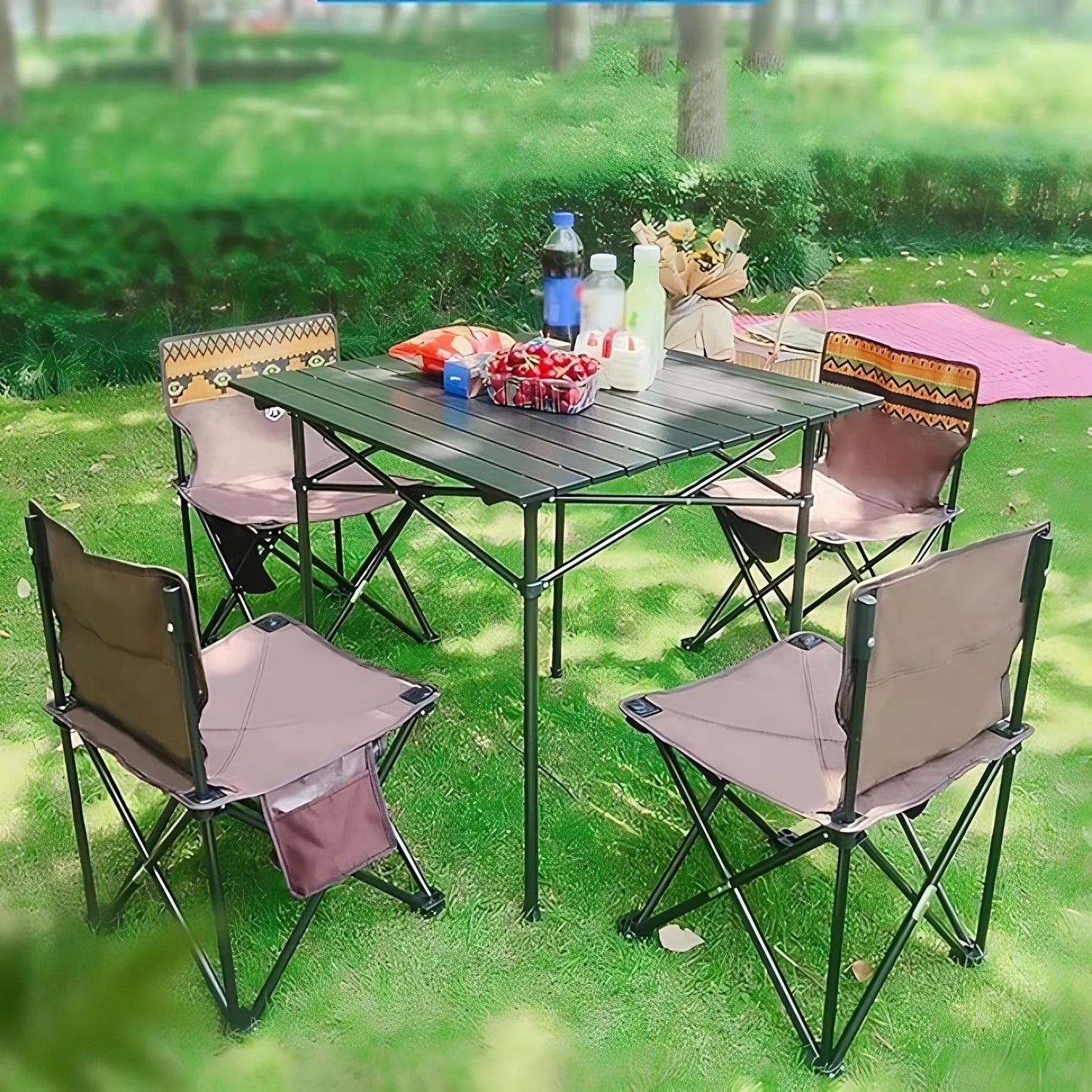 Mesa y 4 Sillas Plegables Portátil