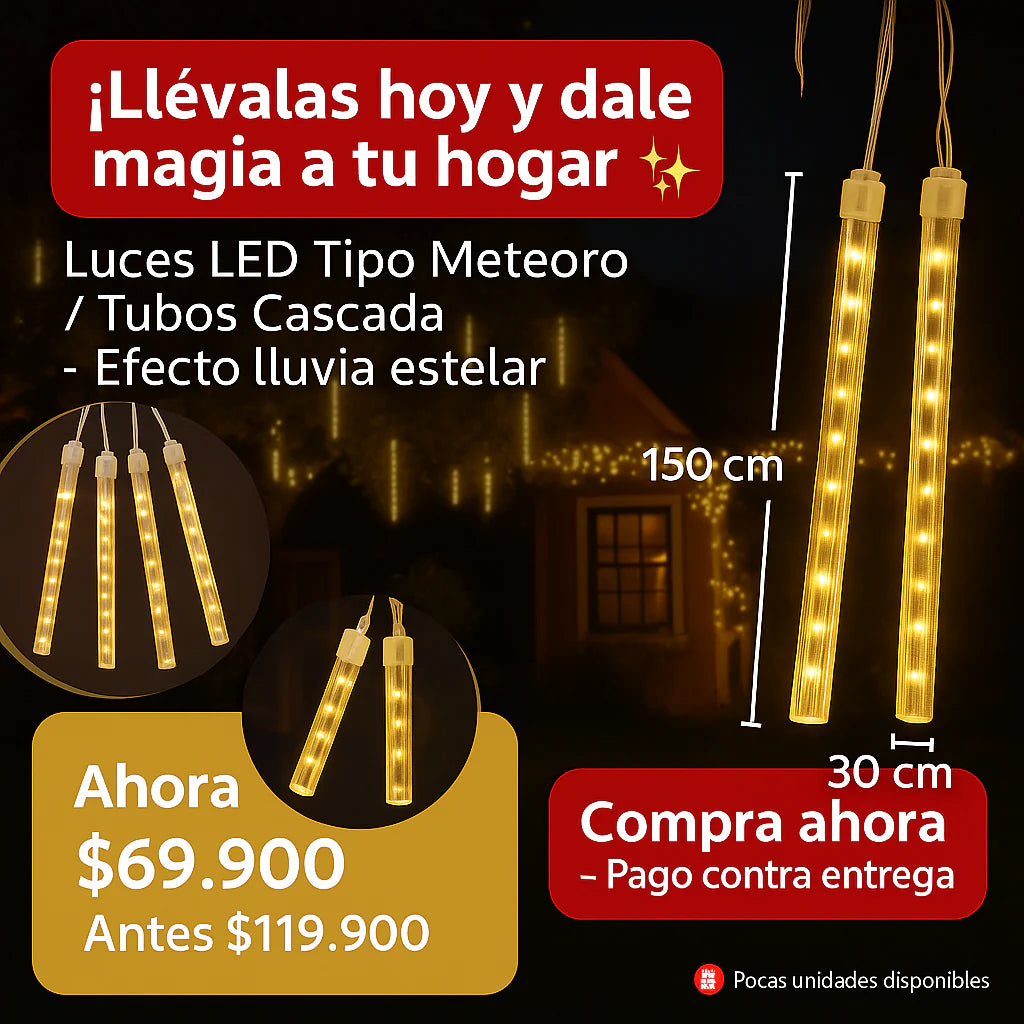 Luces LED Tipo Meteoro / Tubos Cascada – Efecto lluvia estelar