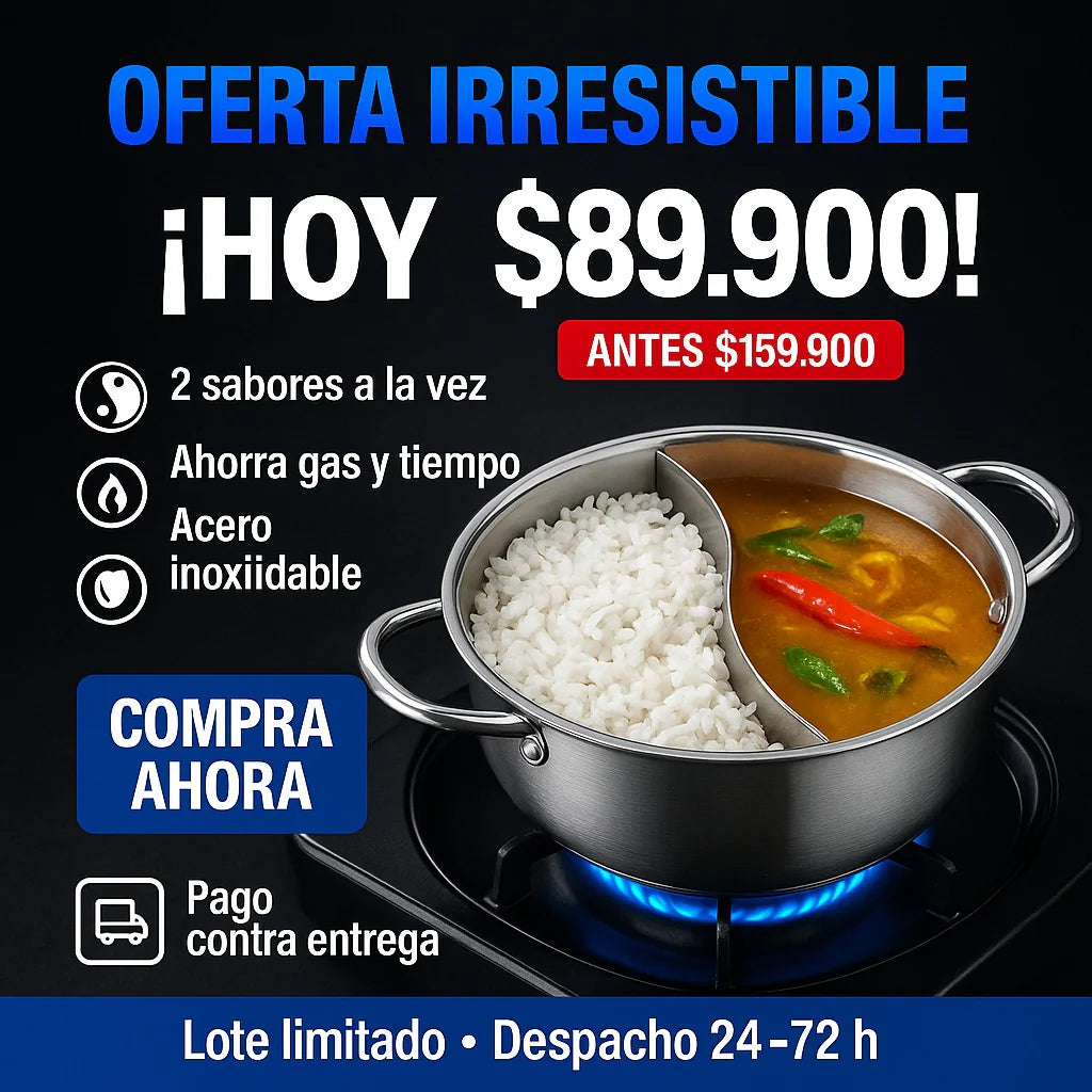 🥘Olla dos puestos de 4L-cocina dos sabores en una sola🥘