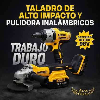 Taladro de alto impacto y Pulidora inalámbricos de 98V Para Trabajo pesado