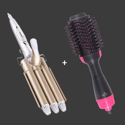 Rizador Ondulador Pinza 3 Tubos Pro + Cepillo Secador Voluminizador One-step