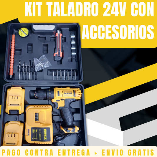 KIT DE TALADRO INALAMBRICO DE 24V  (CON ACCESORIOS)