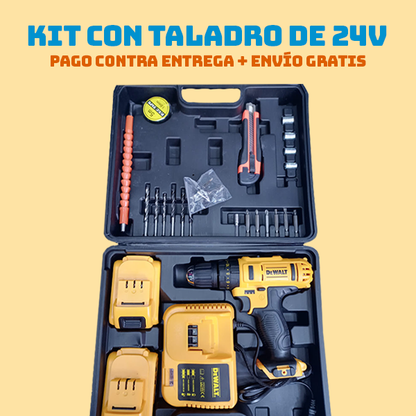 KIT DE TALADRO INALAMBRICO DE 24V  (CON ACCESORIOS)