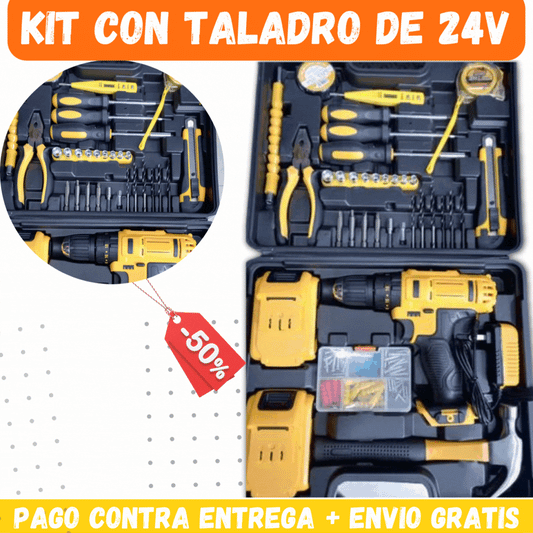 kit de taladro con herramientas de 24V